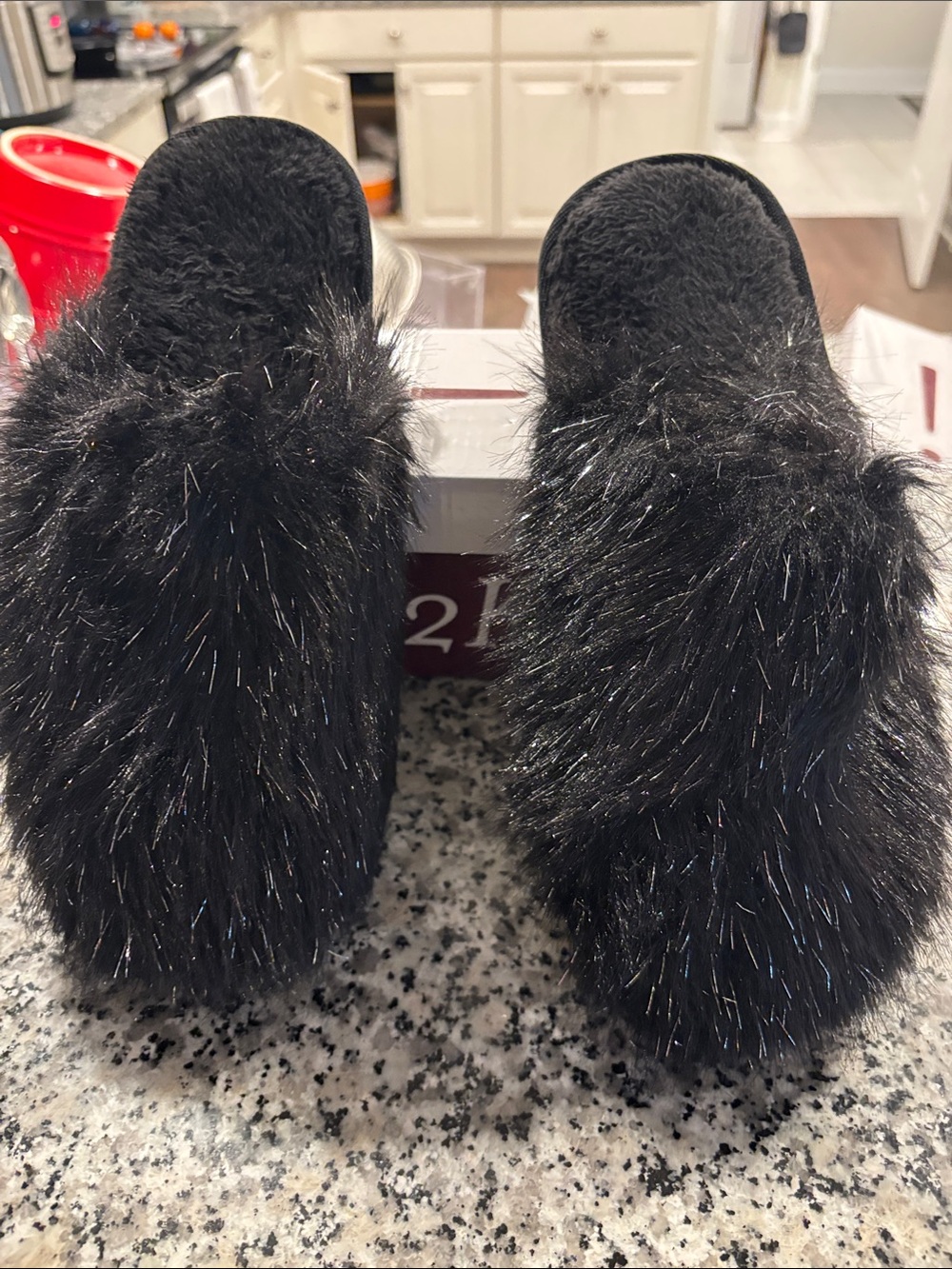 Faux-Fur Black Slip-On Women's Mule Slippers
